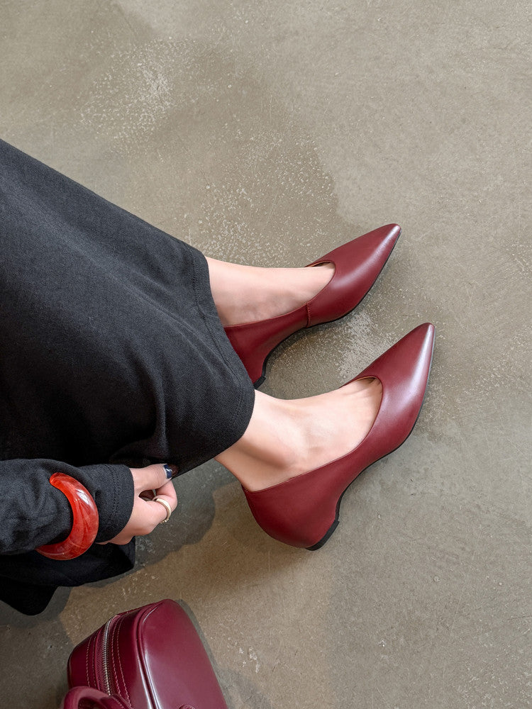 Karin Luna Full Layer Inside and Out~Basic Versatile Retro French Pointed Toe Irregular Heel Single Shoes