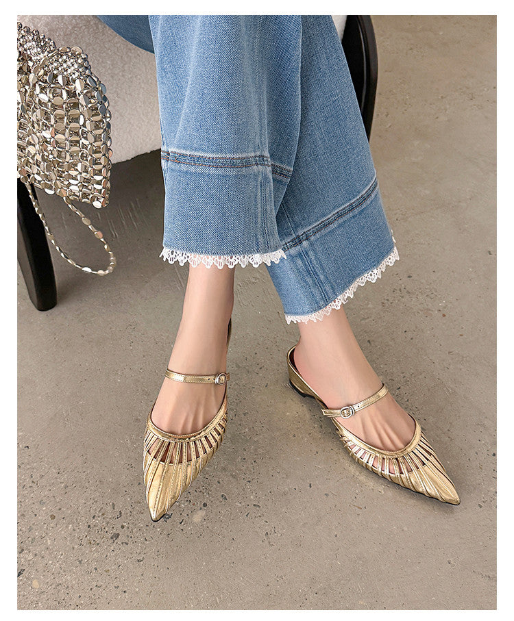Karin Luna Casual Feel~In stock Pointed Toe Hollow Design Note Pointed Toe Slippers