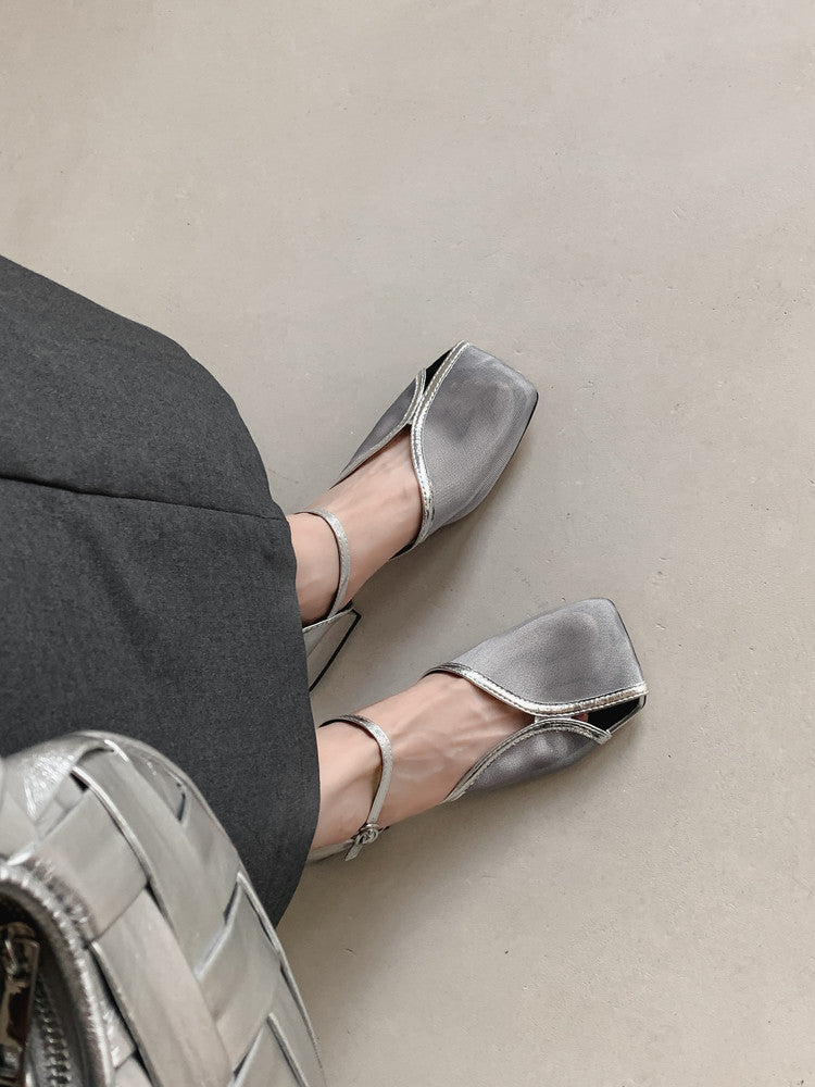 Karin Luna In Stock In Stock  Internet Celebrity Style Square Toe Mesh Chunky Heel Sandals