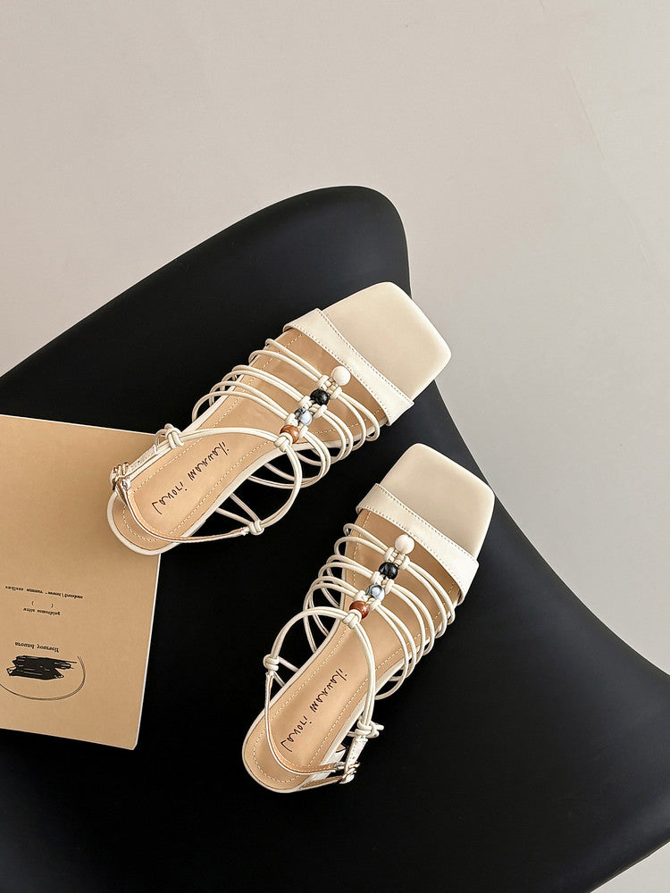 Karin Luna Bohemian Vacation Style~Square Toe Open Toe Sandals