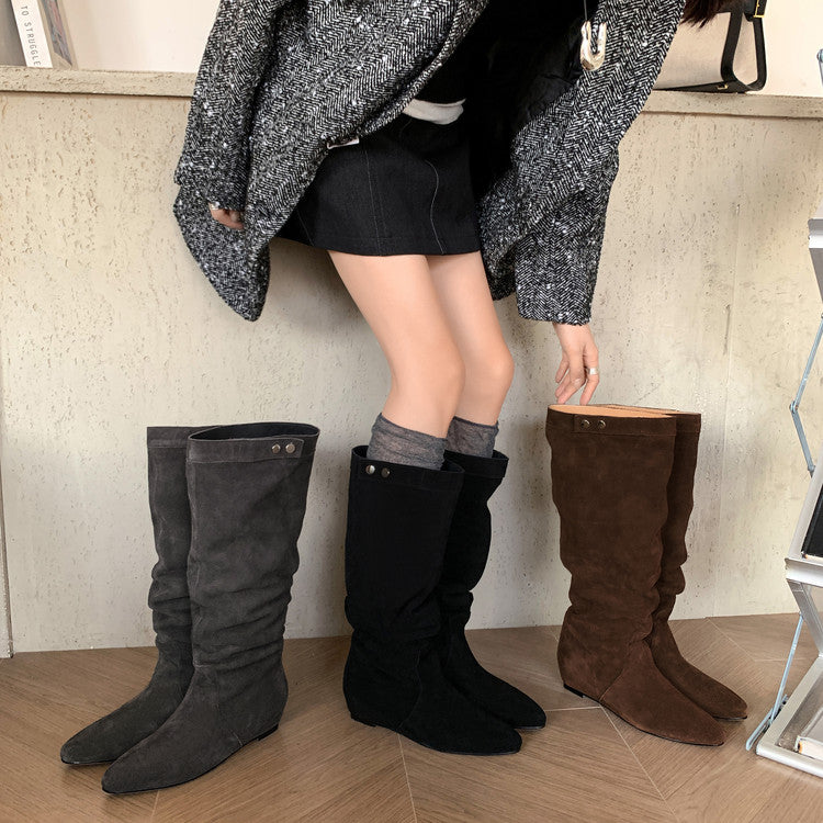 Karin Luna In Stock Spot Goods  Bestselling Suede Leather Sold Out Fast: Pile of Matte Inner Height-Increasing Western Boots