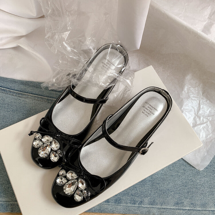 Karin Luna In Stock In Stock  Rhinestone One-Strap Round-Toe Slip-On Height-Increasing Soft Slippers