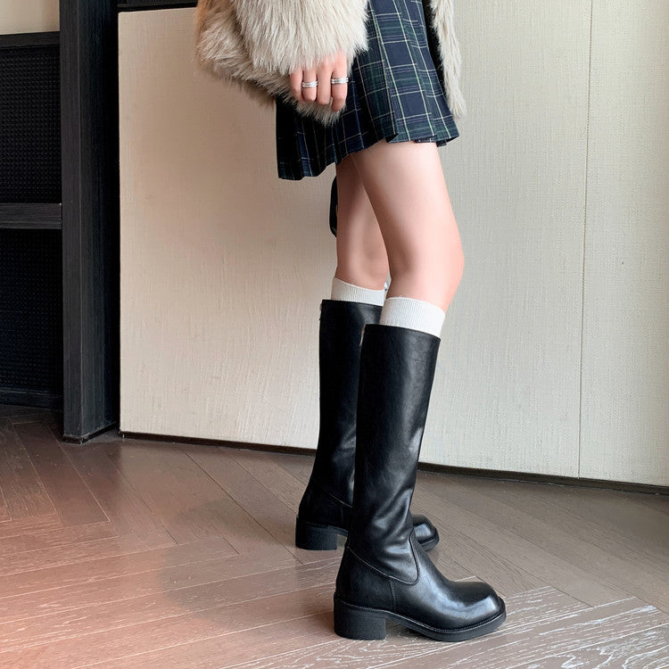 Karin Luna Basic Versatile Style Round Toe Chunky Heel Long Boots
