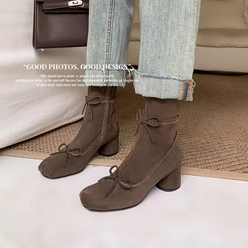 Karin Luna In Stock Spot Goods Hot-Selling Sweet Standard Bow Round-Toe Slim Short Boots