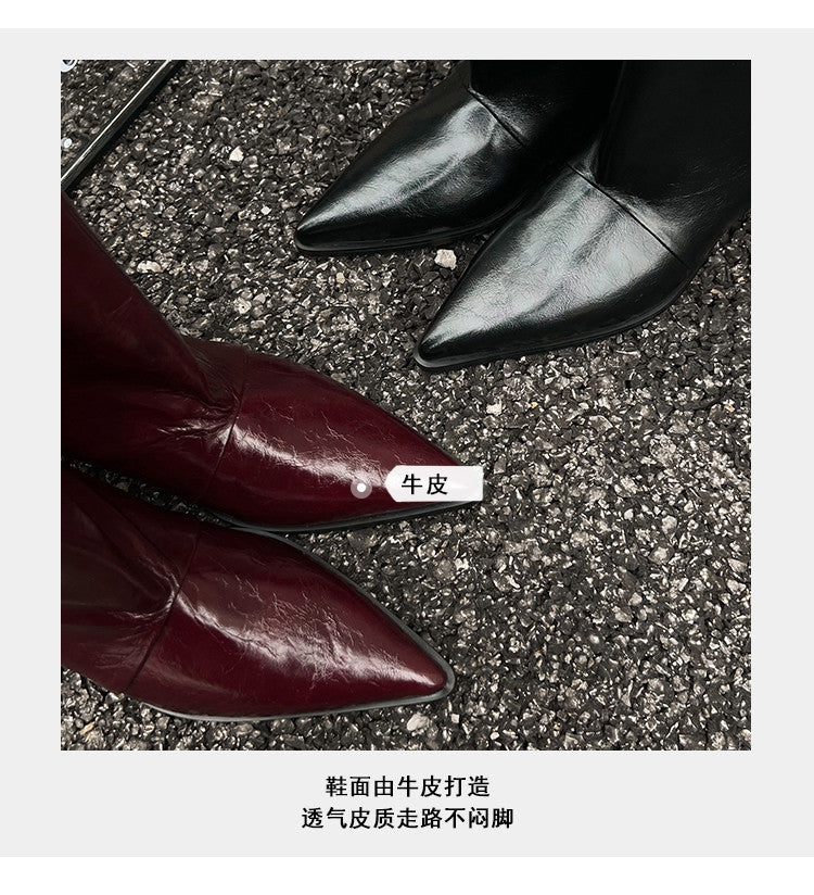 Karin Luna Elegant Style Pointed Toe Internal Height Increase Slip-On Long Boots