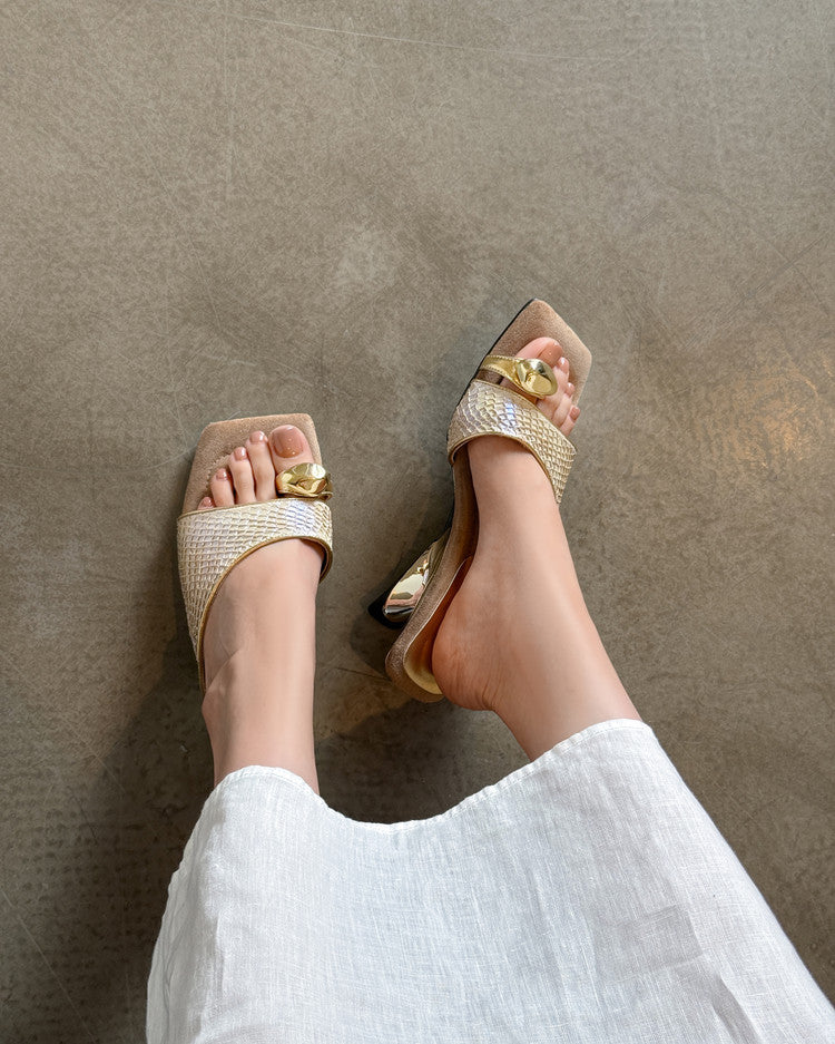 Karin Luna Fish Skin Series~Minimalist Square Toe Popular Irregular Heel Slippers
