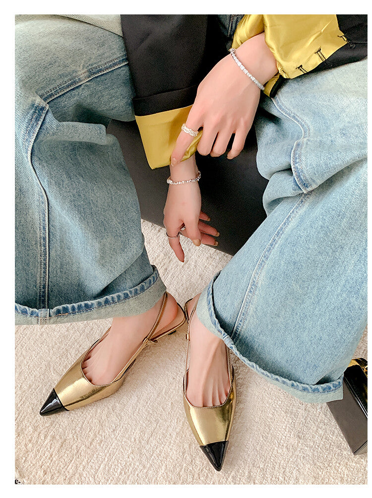 Karin Luna In Stock 24New Year's stock is now available Color Block Pointed Toe Full Leather Sandals