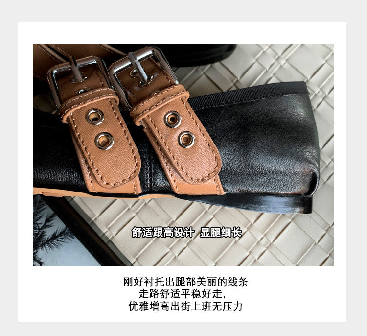 Karin Luna In Stock Spot Goods Minimalist Retro Round Toe Mary Jane Bowknot Height-Increasing Flats