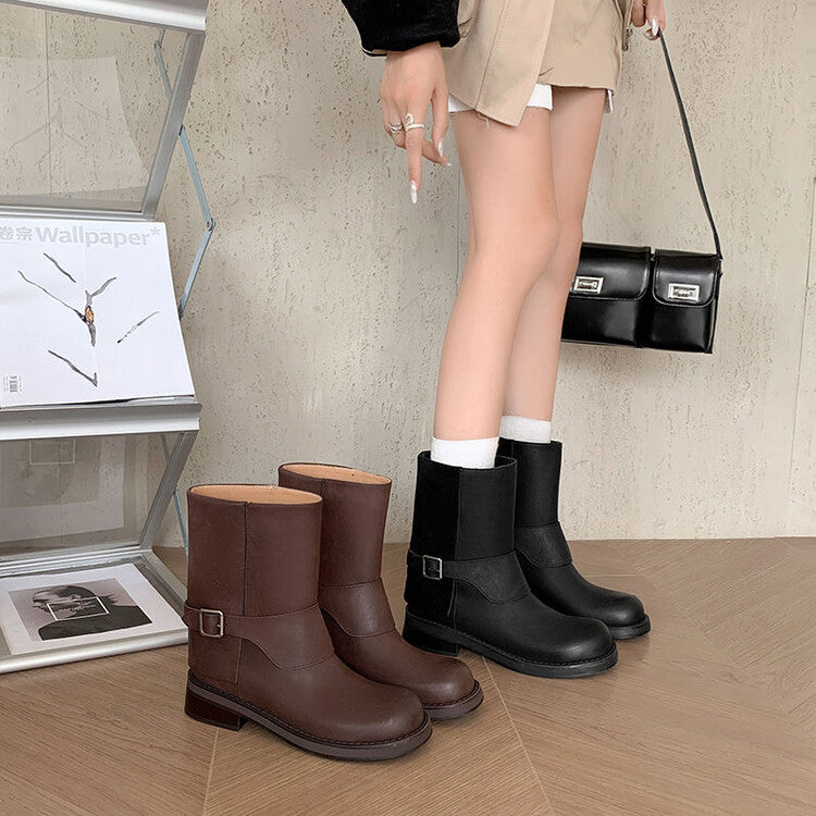 Karin Luna Belt Buckle Chunky Heel Fashion Short Boots
