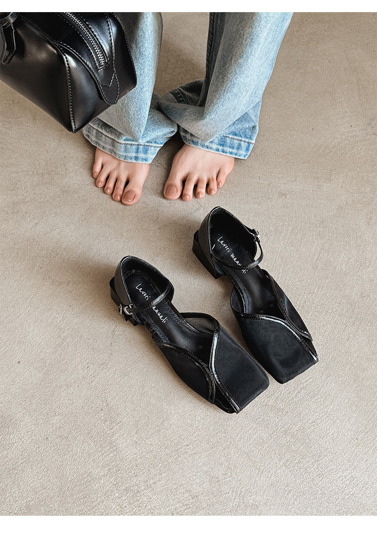Karin Luna In Stock In Stock  Internet Celebrity Style Square Toe Mesh Chunky Heel Sandals