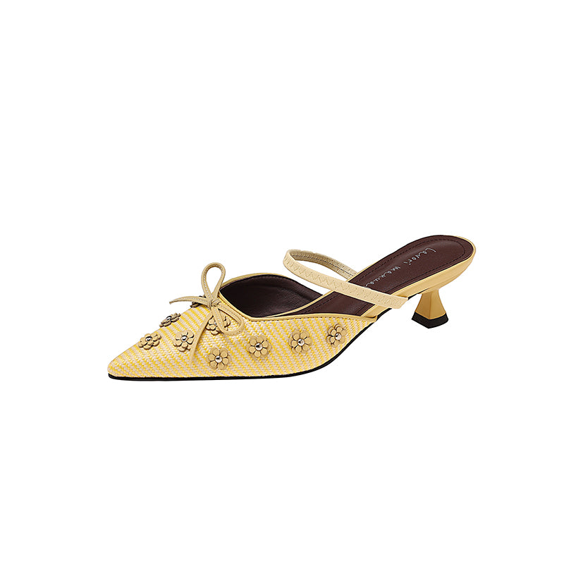 Karin Luna In Stock Spot Goods  Elegant Floral Pointed Toe Rhinestone Slippers