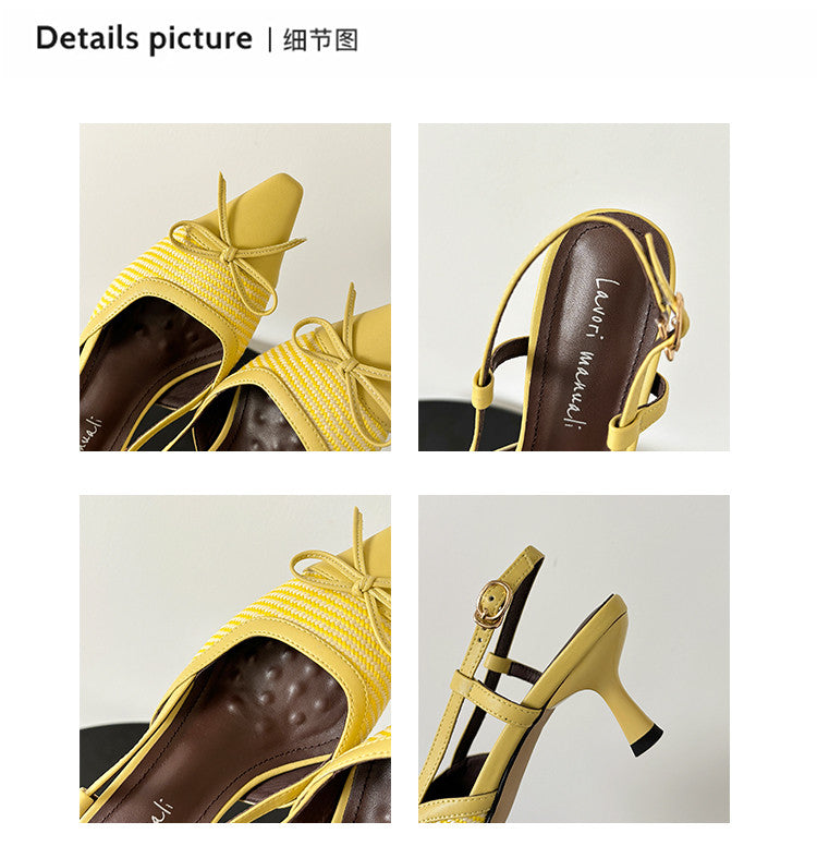 Karin Luna In Stock Spot Goods Braided Style Elegant Thin Heel Pointed Toe Closed-Toe Sandals