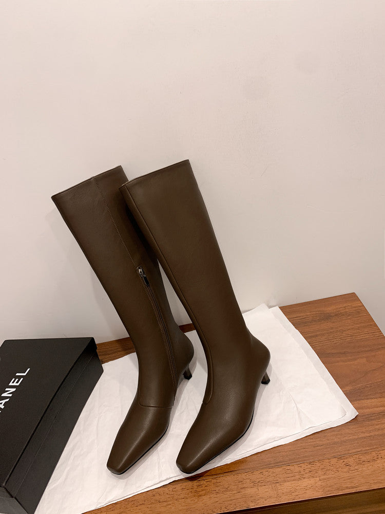 Karin Luna In Stock Spot Goods   Small Square Toe Thin Heel Elegant Slimming Long Boots