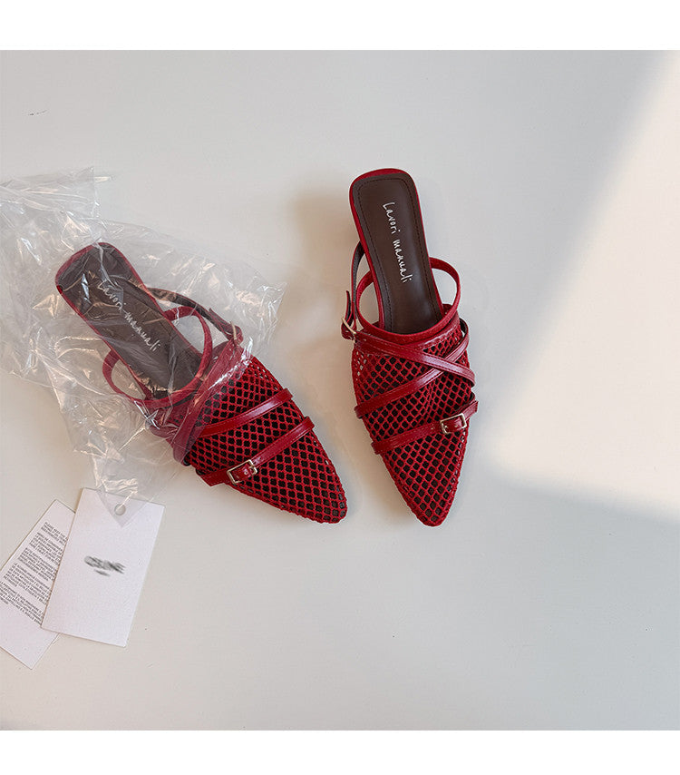 Karin Luna In Stock  Spot Goods  Mesh Series Elegant Closed-Toe Belt Buckle Slippers