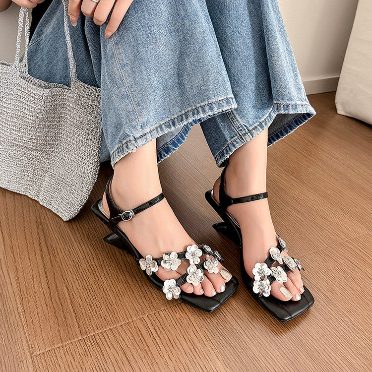 Karin Luna In Stock Spot Goods All the Best Square-Toed Sequin Flower Sandals