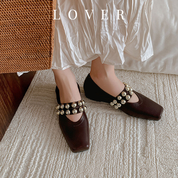 Karin Luna In Stock Spot Goods  Pig Nose Metal Strap Super Soft Granny Full Leather Mary Jane Shoes