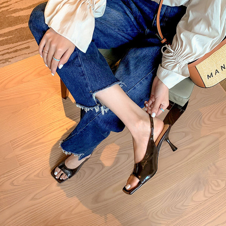 Karin Luna Classic Style Square Toe Open Toe French Retro Sandals