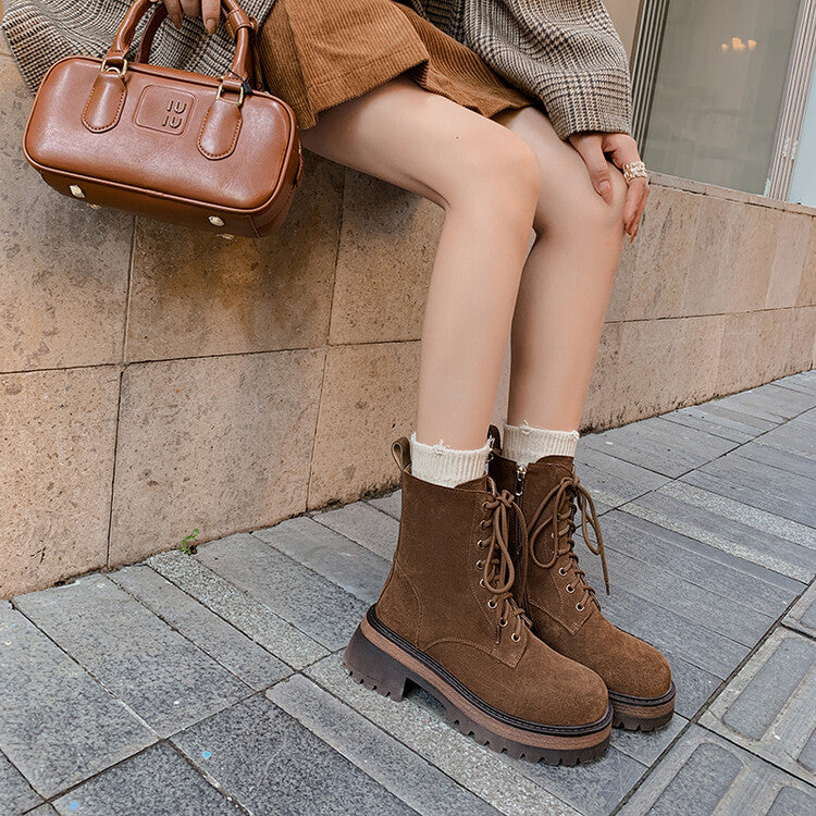 Karin Luna In Stock Spot Goods   Vintage Cowhide Leather Classic Versatile Popular Lace-up Thick Martin Boots