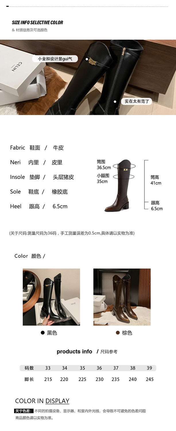 Karin Luna Hot-Selling Fasteners Sold as soon as listed Comes with data plan included Pointed Toe Chunky Heel Classic Full Cowhide Leather Riding Boots