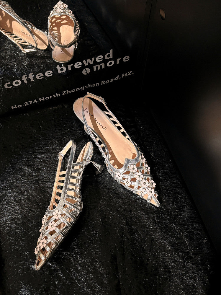 Karin Luna In Stock Spot Goods  Purely Handmade Flowers High-end Hollow Out Sandals