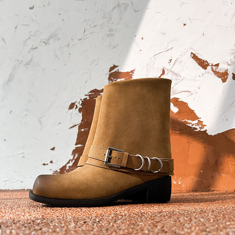 Karin Luna Elegant Style Square Toe Belt Buckle Pants Boot Short Boots