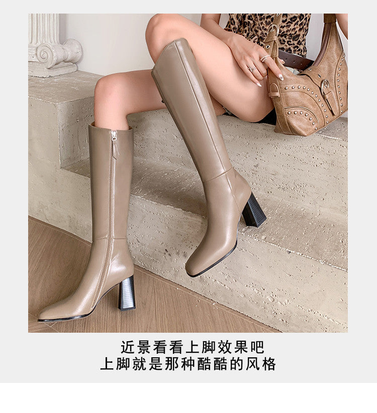 Karin Luna In Stock Spot Goods  Chunky Heel Side Zipper Riding Boots