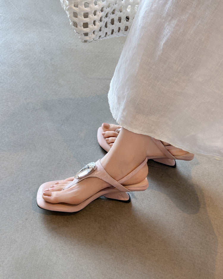 Karin Luna Bestseller Element Square Toe Irregular Heel Super Stable Toe Clip Sandals
