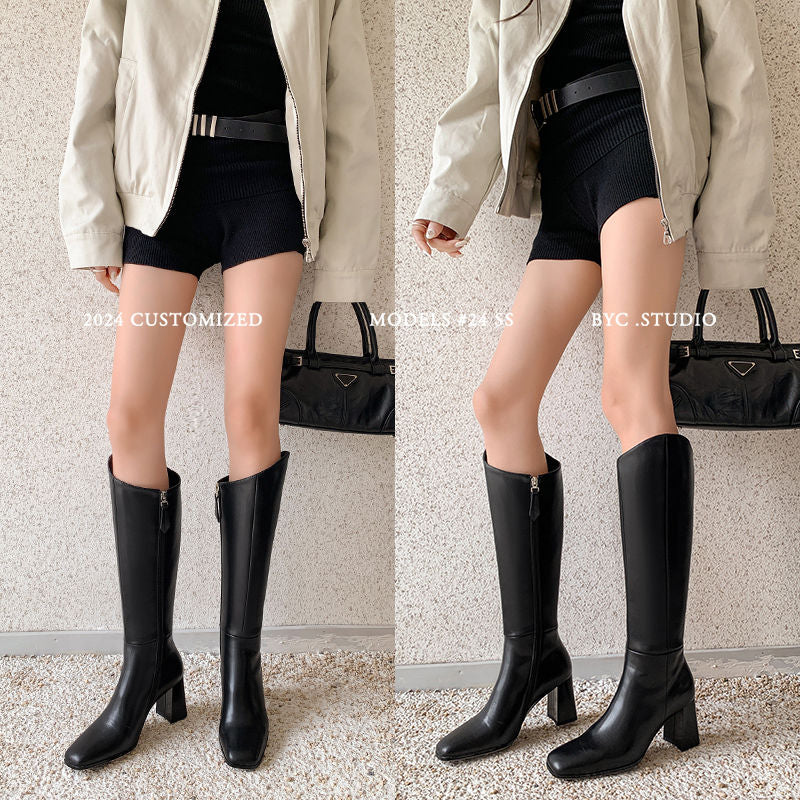 Karin Luna In Stock Spot Goods  Chunky Heel Side Zipper Riding Boots