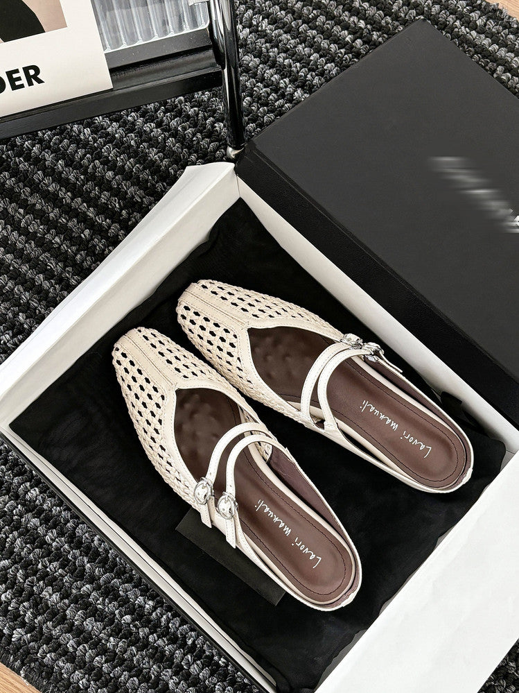 Karin Luna In Stock Spot Goods Hollow Woven One-Strap Closed-Toe Slippers