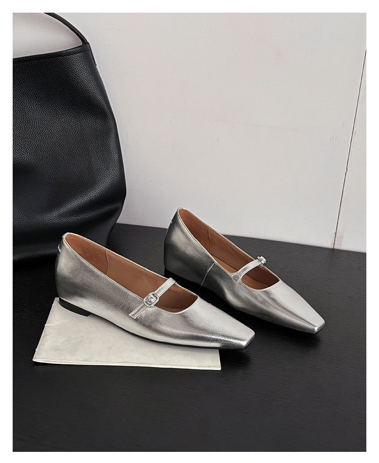Karin Luna In Stock Spot Goods  Elegant Square-Toe One-Strap Height-Increasing Flats