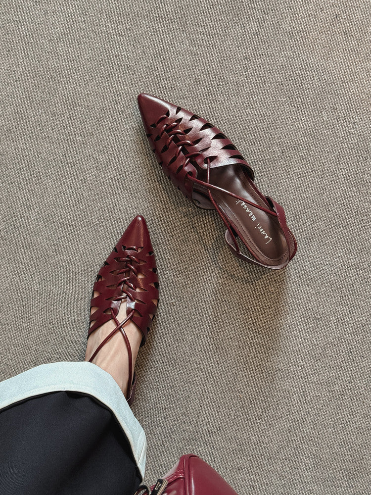 Karin Luna Braided Style ~Cross-woven Pointed Toe Closed-toe Sandals