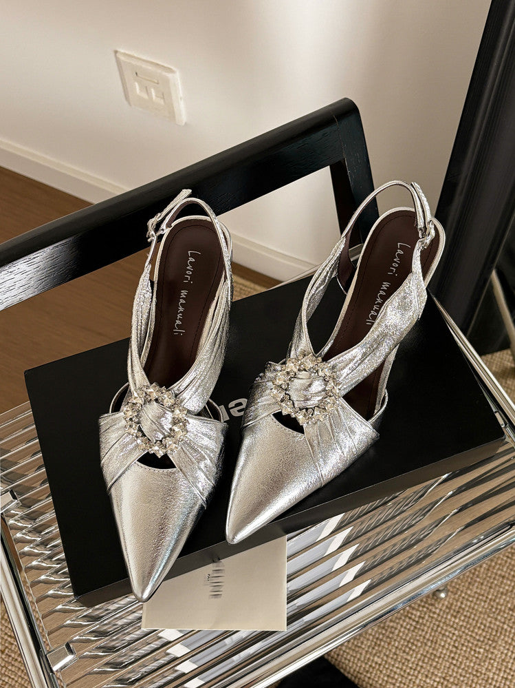 Karin Luna Bestseller Popular  Pointed Toe Irregular Heel Elegant Rhinestone Closed-Toe Sandals