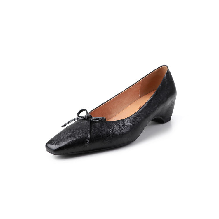 Karin Luna Full Layer Inside and Out~Basic Versatile Small Square Toe Butterfly Knot Irregular Heel Single Shoes
