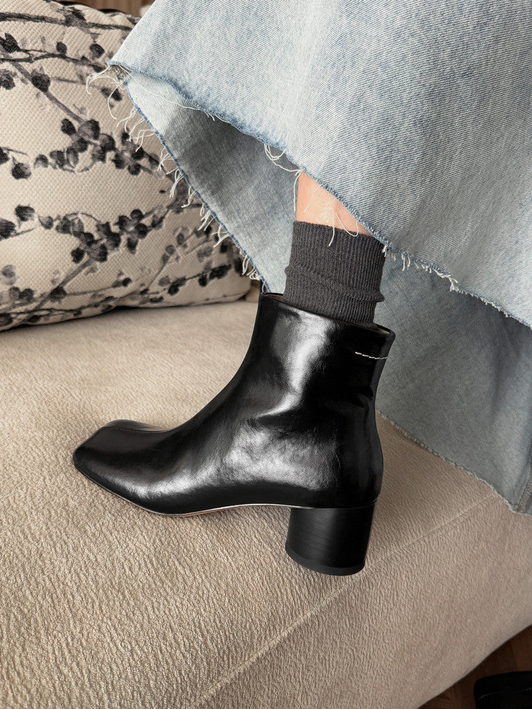 Karin Luna French Style Square Toe Chunky Heel Ankle Boots