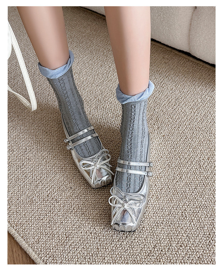 Karin Luna In Stock In Stock   Summer New Sweet Bowknot Color Block Square Toe Height-Increasing Slippers