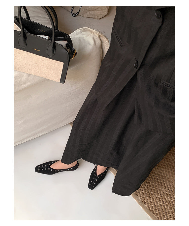 Karin Luna In Stock Spot Goods    Old Money Style Square Toe Suede Flats