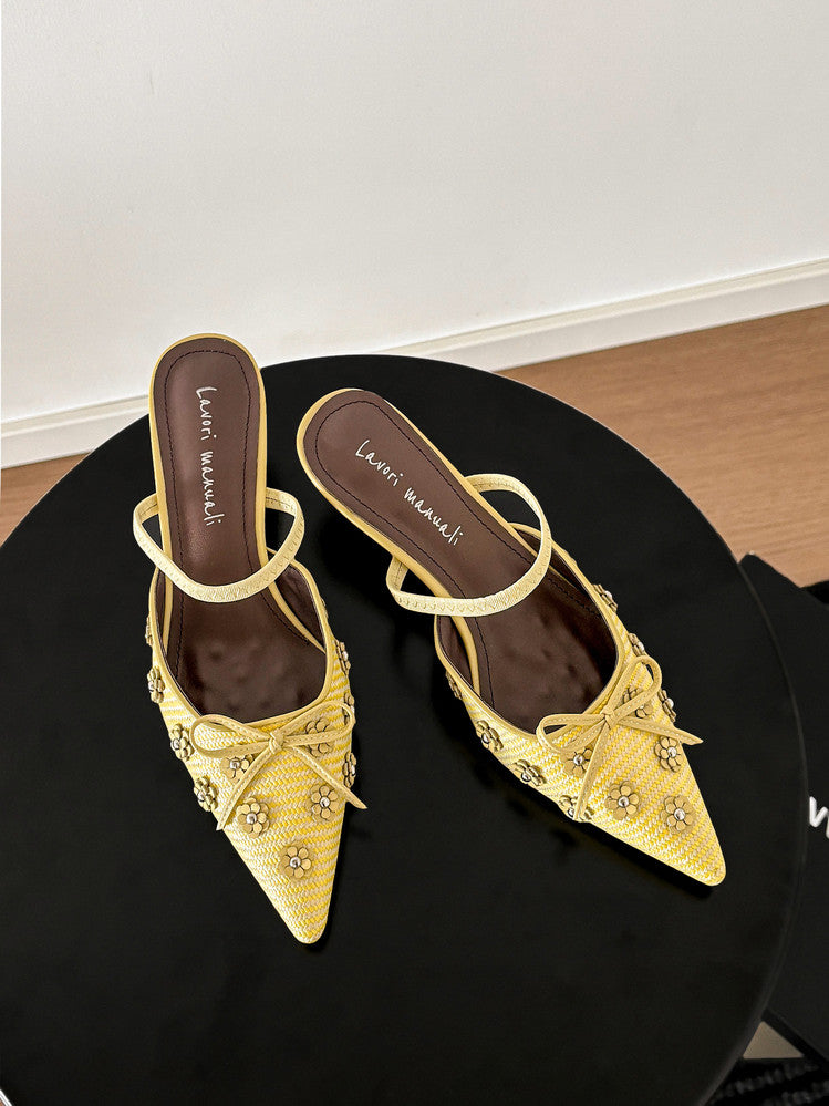 Karin Luna In Stock Spot Goods  Elegant Floral Pointed Toe Rhinestone Slippers