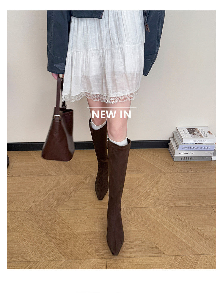 Karin Luna In Stock In Stock  Square Toe Chunky Heel Korean Style Elegant Long Boots