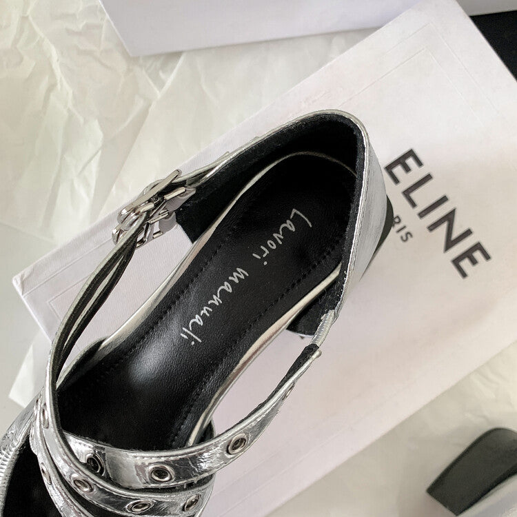 Karin Luna In Stock Spot Goods First Layer Sheepskin Cross Strap Rivet Square Toe Mary Jane Sandals