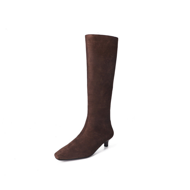 Karin Luna In Stock Spot Goods   Small Square Toe Thin Heel Elegant Slimming Long Boots