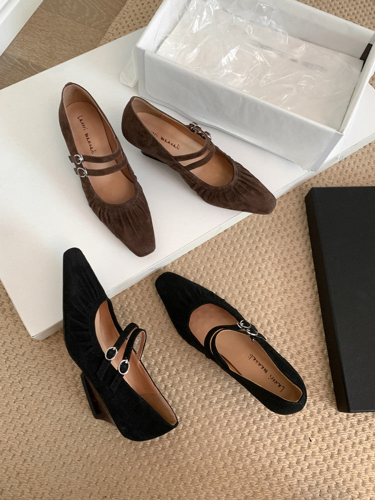 Karin Luna Full Leather Inside and Out Popular Element Amber Heel Elegant French Style Single Shoes