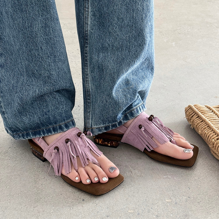 Karin Luna  Tassel Series~Spot Goods  In-stock Clip-toe Square Toe Sandals