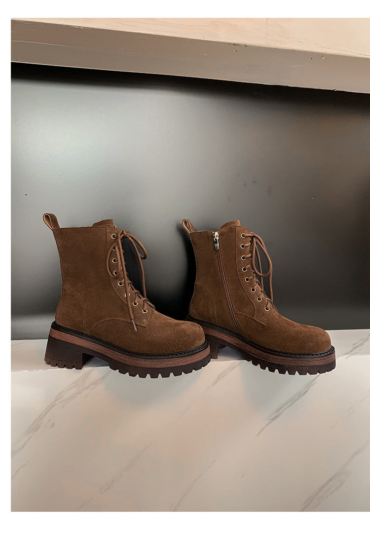 Karin Luna In Stock Casual style thin strap round toe suede ankle boots