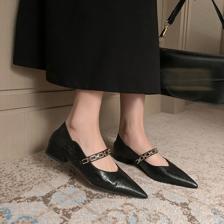 Karin Luna has prepared stock  Metal Fasteners Commuting Style Pointed Toe Chunky Heel Stone Pattern Large Single Shoes