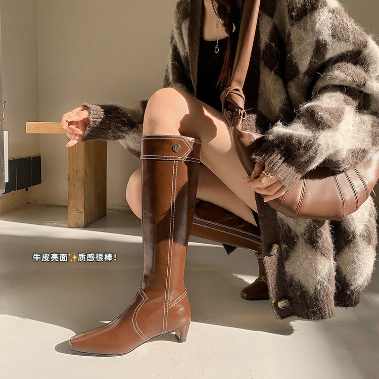 Karin Luna In Stock Spot Goods  Vintage Open Stitch Small Square Toe High Heel Side Zipper Riding Boots