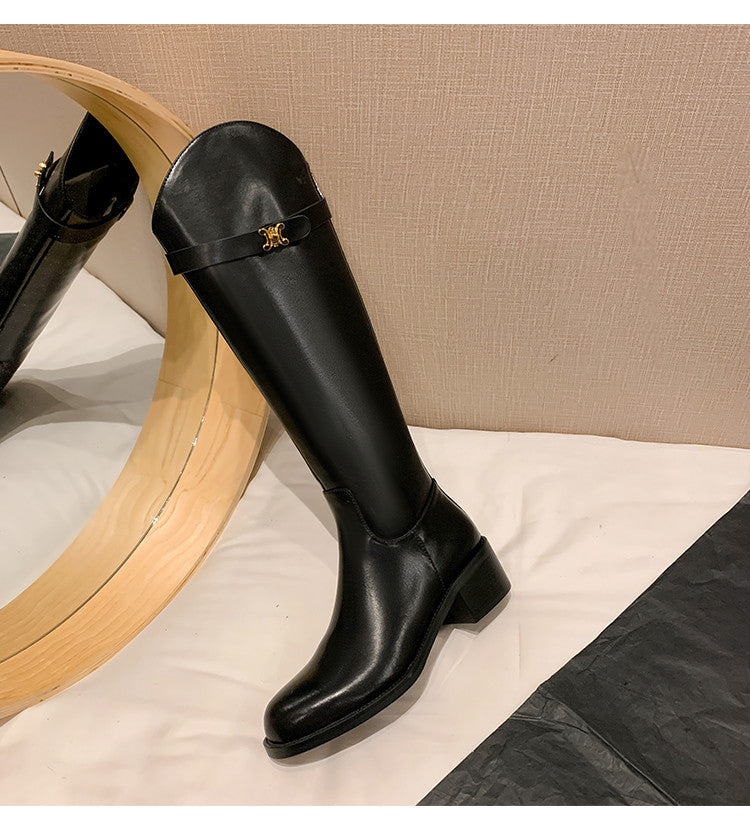 Karin Luna In Stock Classic Style Now Round Toe Flat Bottom Casual Slimming Knight Boots