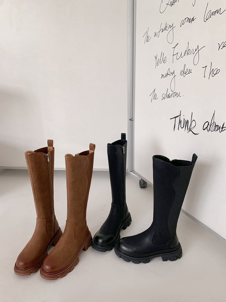 Karin Luna In Stock Versatile Irregular Stretch Fabric Long Boots