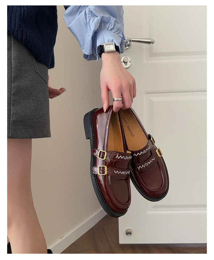 Karin Luna In Stock Spot Goods  Retro Style Slip-On Metal Buckle Loafers
