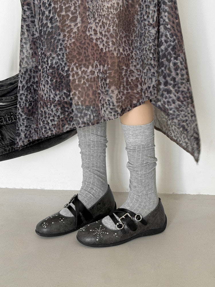 Karin Luna In Stock Spot Goods Studded Rivet Hidden Wedge Mary Jane Shoes