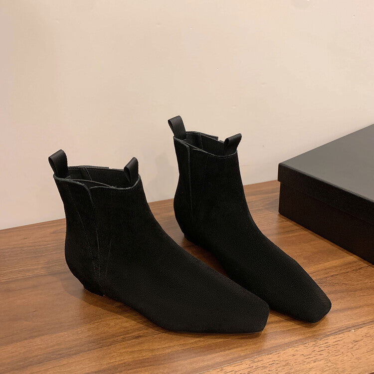 Karin Luna Classic Style Internal Height Increase Cowhide Leather Small Square Toe Short Fashion Boots